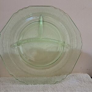 Vintage Green Glass Divided Plate